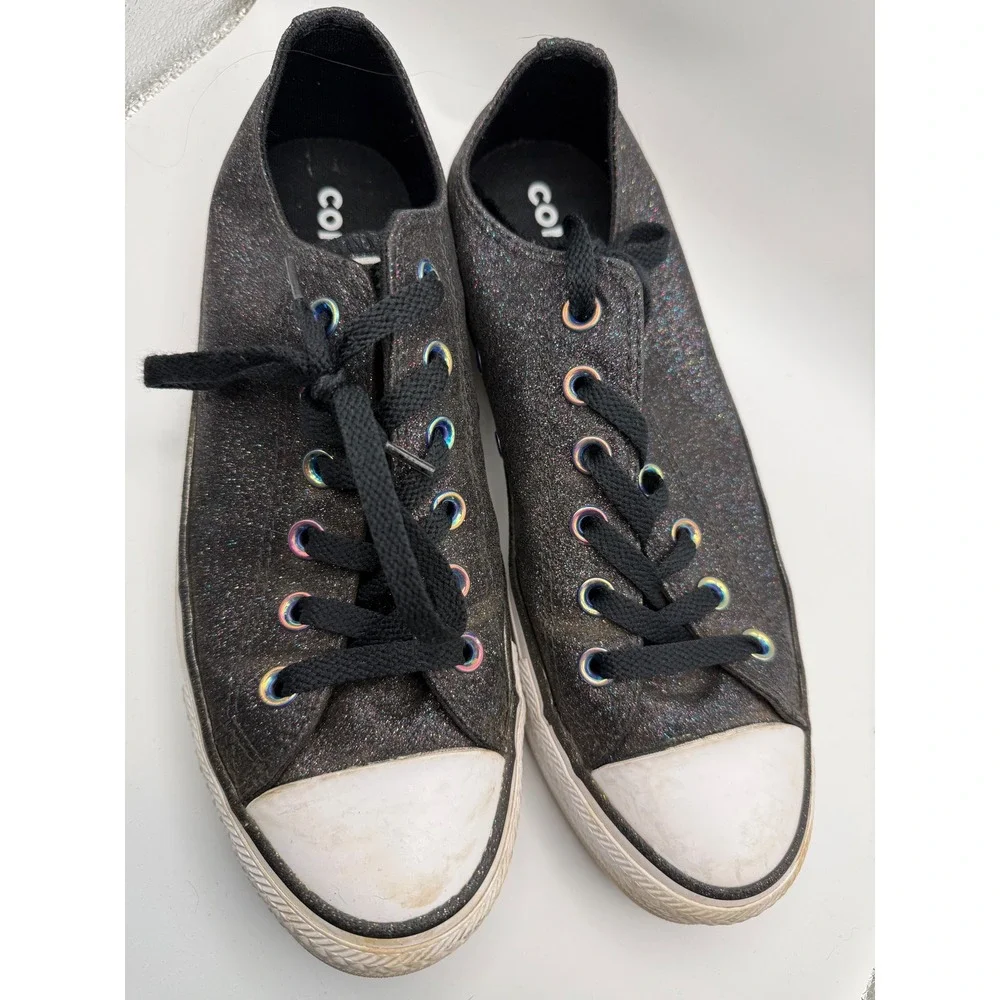 Converse Chuck Taylor All Star Women 9 Black Glitter Iridescent Low Top 165784C